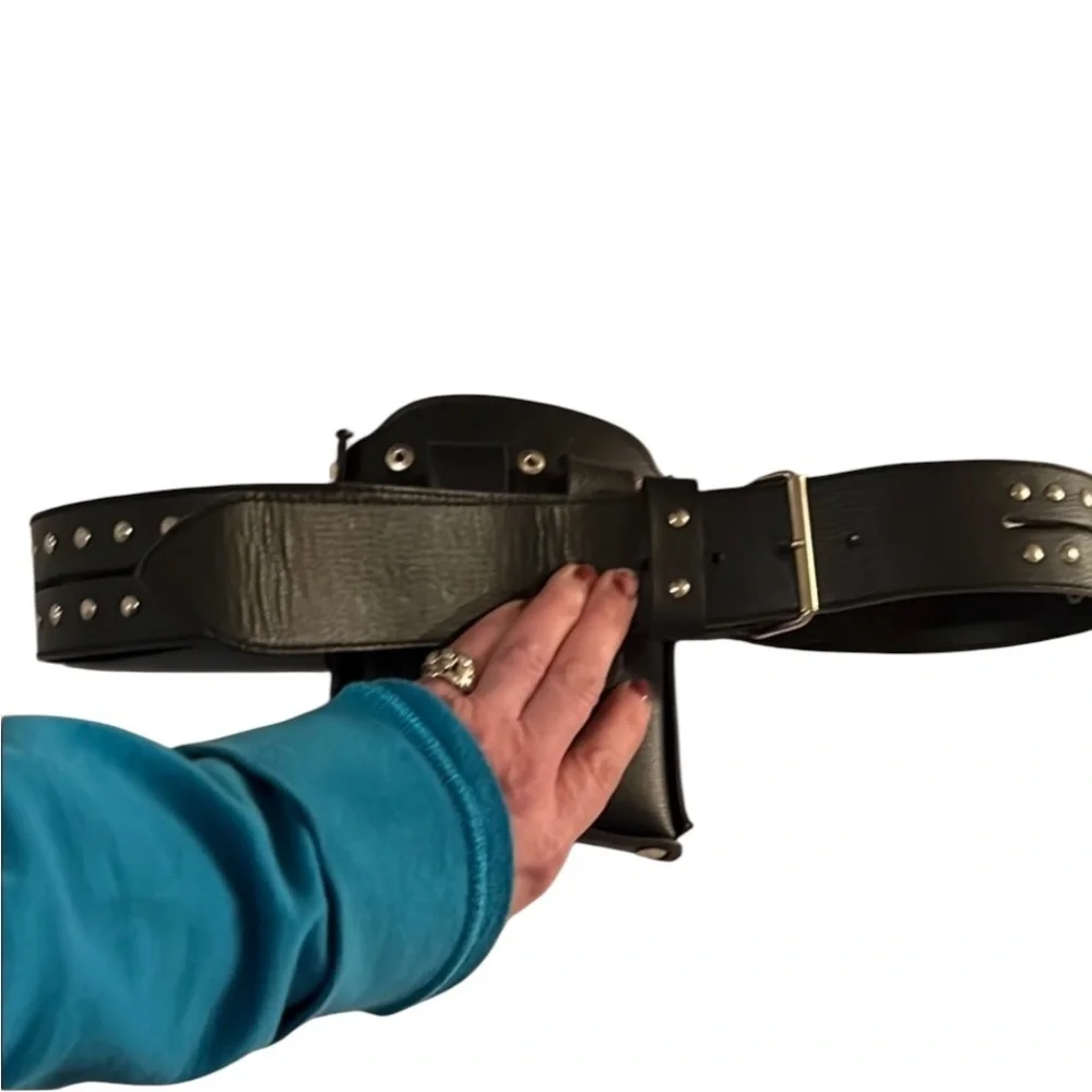 Black studded faux Leather Belt Bag, salon tools